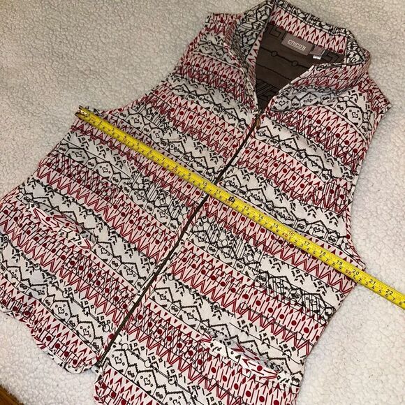 Chicos White Red Brown Embroidered Geometric Vest Size 2 (Large) EUC - Picture 9 of 11